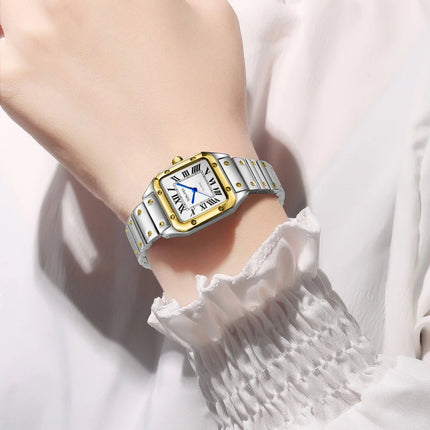 Relógios Femininos Quadrados Relógio de Quartzo Feminino Relógio de Pulso Feminino Pulseira de Bambu de Aço Inoxidável Relógio Feminino Casual Relogio Feminino