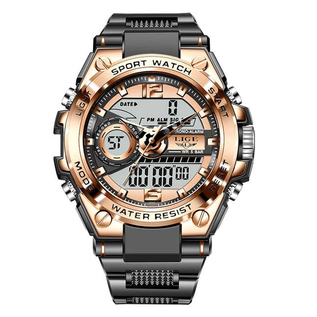 LIGE Masculino Militar Digital 50m À Prova D'água Relógio de Pulso LED Quartzo Relógio Esportivo Masculino Relógios Grandes Masculinos Relógios Masculinos
