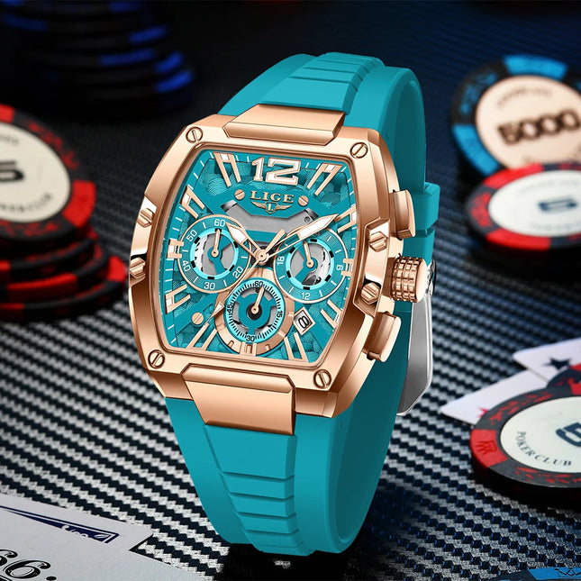 Relógio Masculino Esportivo Militar Cronógrafo com Calendário, Pulseira de Silicone e Movimento Quartzo da Marca Original LIGE