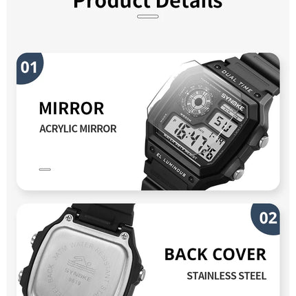SYNOKE Relógio Masculino Digital Militar Esportivo Luminoso Cronógrafo Impermeável Eletrônico de Pulso