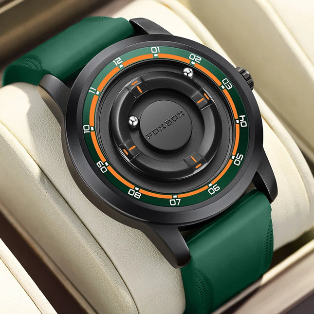 FOXBOX Novo Relógio Masculino Fashion Vermelho Silicone Impermeável Ponteiro Rolante Magnético Relógios de Quartzo Para Homens Relogio Masculino