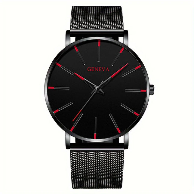 Relógio Masculino Minimalista Ultrafino para Homens de Negócios, Pulseira de Malha de Aço Inoxidável, Relógio de Pulso de Quartzo