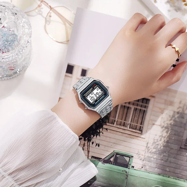 Relógios Femininos Digitais de Luxo Rosê Gold Estilo Retrô