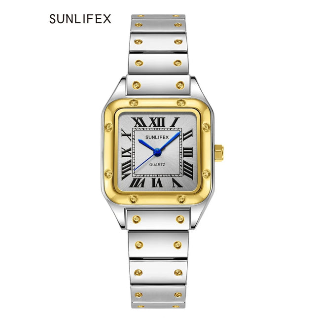 Relógios Femininos Quadrados Relógio de Quartzo Feminino Relógio de Pulso Feminino Pulseira de Bambu de Aço Inoxidável Relógio Feminino Casual Relogio Feminino