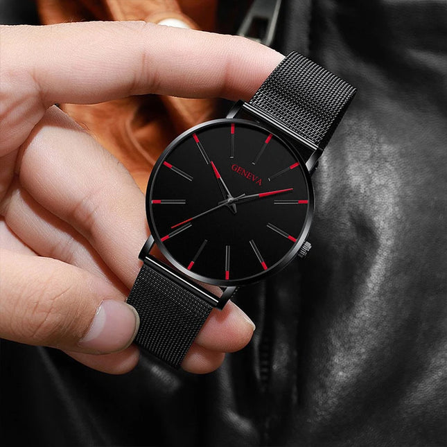 Relógio Masculino Minimalista Ultrafino para Homens de Negócios, Pulseira de Malha de Aço Inoxidável, Relógio de Pulso de Quartzo