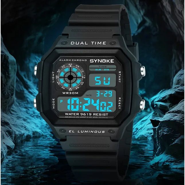 SYNOKE Relógio Masculino Digital Militar Esportivo Luminoso Cronógrafo Impermeável Eletrônico de Pulso