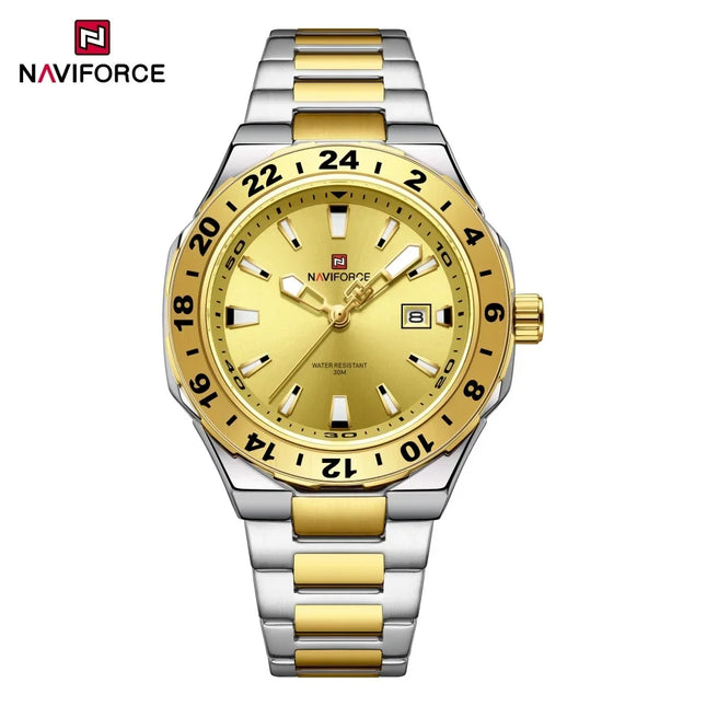 NAVIFORCE Relógio Masculino de Luxo Esportivo Quartz com Calendário Luminoso em Aço Inoxidável à Prova D'água