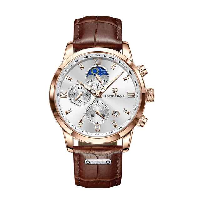 Novos Relógios Masculinos LIGE Top Brand Luxo Masculino Relógio De Pulso De Couro Quartz Esporte À Prova D'água Relógio Masculino+Caixa