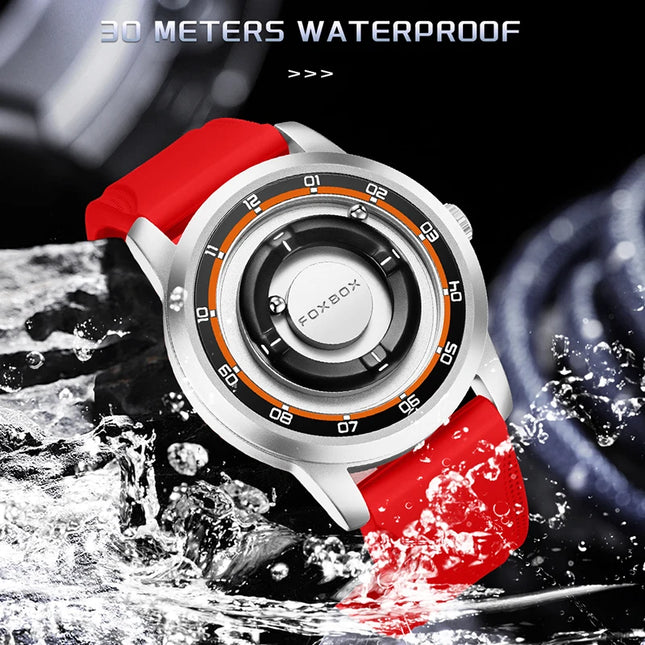 FOXBOX Novo Relógio Masculino Fashion Vermelho Silicone Impermeável Ponteiro Rolante Magnético Relógios de Quartzo Para Homens Relogio Masculino