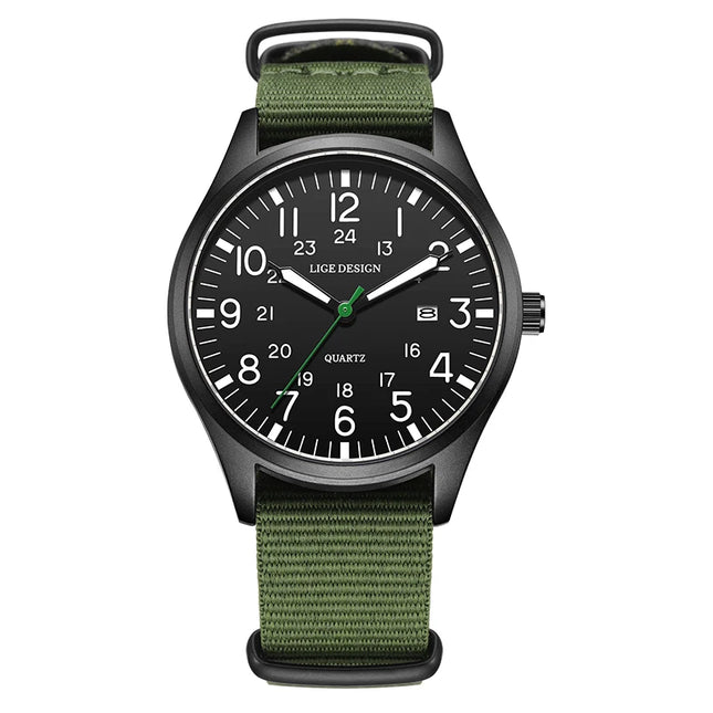 LIGE Relógio Masculino de Luxo Top de Linha Quartz Data Nylon Couro À Prova D'água Luminoso Militar Esportivo Para Homens relógios masculinos
